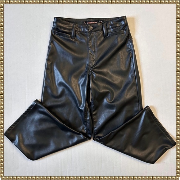 Dollhouse Black Vegan Leather Wide Leg Cropped Pants 26 - Picture 2 of 13